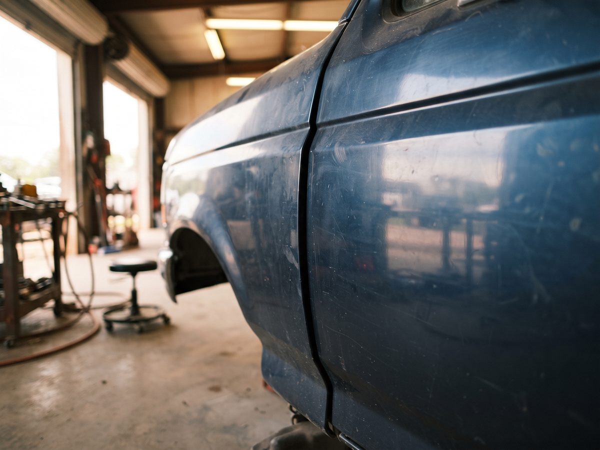 Uneven tapering gap between a car door and fender indicating structural movement