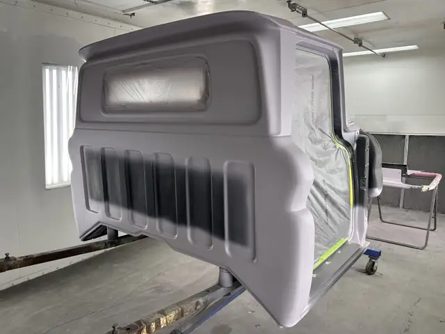Vehicle in the paint booth at Lefty's Auto Crafters near Cypress